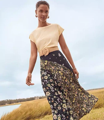 Floral Seamed Bias Midi Skirt