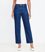 Pintucked High Rise Straight Jeans Refined Dark Indigo Wash