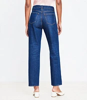 Pintucked High Rise Straight Jeans Refined Dark Indigo Wash