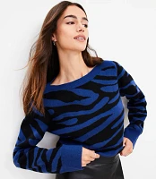 Zebra Print Boatneck Ribtrim Flare Sleeve Sweater