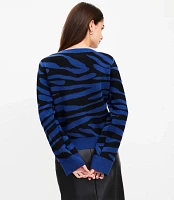 Zebra Print Boatneck Ribtrim Flare Sleeve Sweater