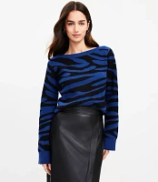 Zebra Print Boatneck Ribtrim Flare Sleeve Sweater