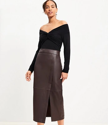 Faux Leather Midi Wrap Skirt