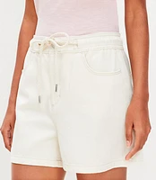 Petite High Rise Drawstring Denim Shorts in Ecru