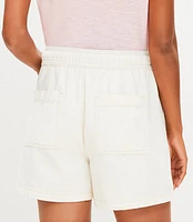 Petite High Rise Drawstring Denim Shorts in Ecru