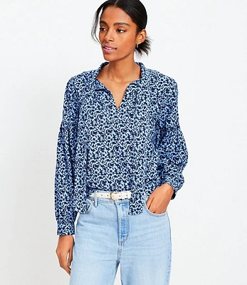 Petite Floral Tie Neck Blouson Sleeve Blouse