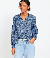 Petite Floral Tie Neck Blouson Sleeve Blouse