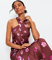 Petite Ikat Buttercup Satin Godet Halter Midi Dress