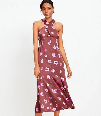 Petite Ikat Buttercup Satin Godet Halter Midi Dress