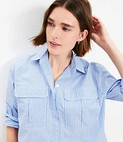 Petite Striped Poplin Modern Utility Shirt