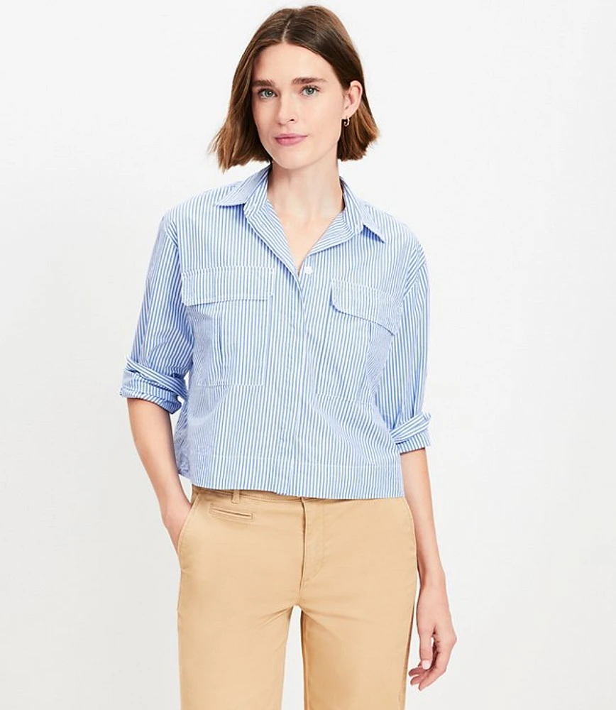 Petite Striped Poplin Modern Utility Shirt