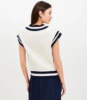 Petite Varsity Tipped V-Neck Sweater