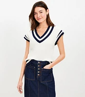 Petite Varsity Tipped V-Neck Sweater