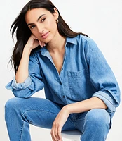 Petite Chambray Oversized Pocket Shirt