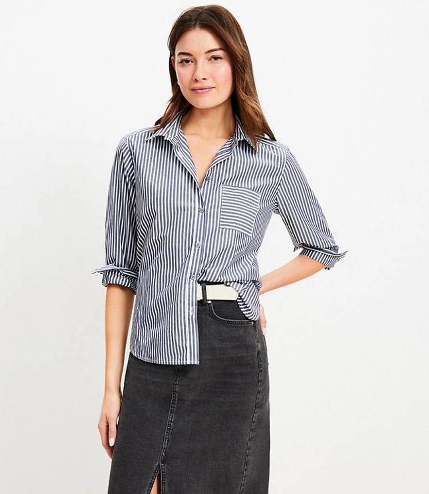 Petite Striped Poplin Everyday Relaxed Pocket Shirt