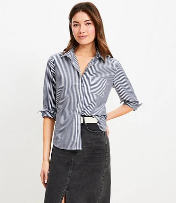 Petite Striped Poplin Relaxed Pocket Shirt