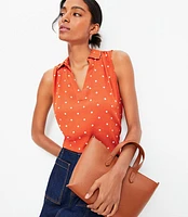 Petite Dotted Collared V-Neck Shell