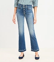 Petite Button Front High Rise Kick Crop Jeans Mid Vintage Wash