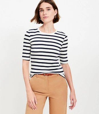 Petite Stripe Perfect Ribbed Elbow Sleeve Tee