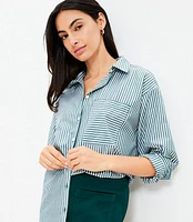 Petite Striped Poplin Oversized Pocket Shirt