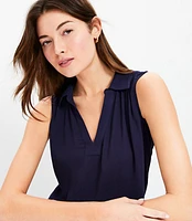 Petite Collared V-Neck Shell