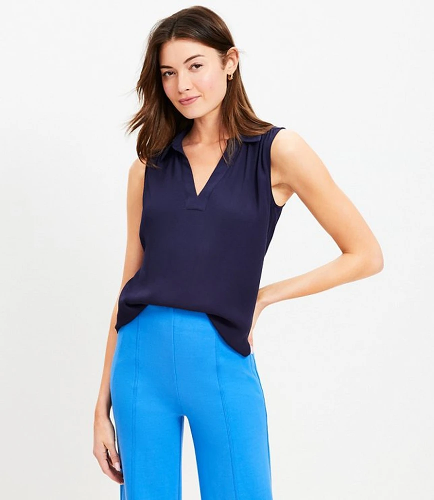 Petite Collared V-Neck Shell