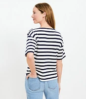 Petite Striped Shoulder Button Harbor Tee