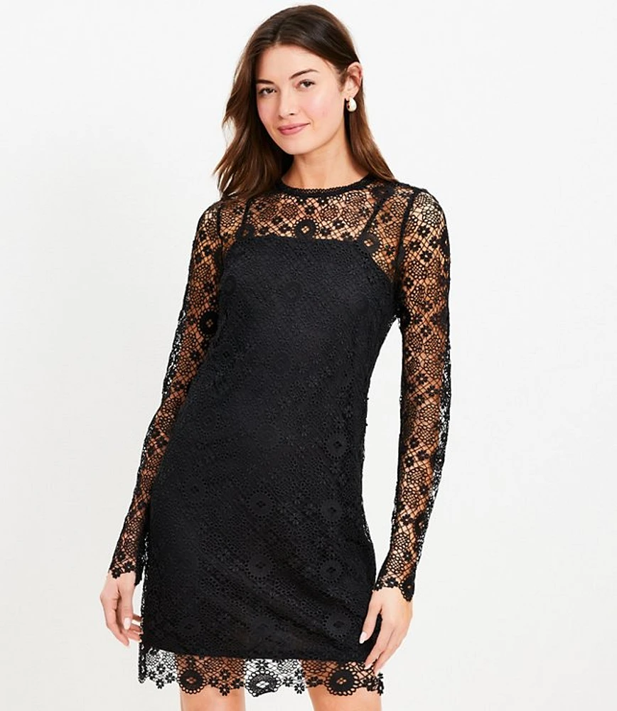 Petite Lace Long Sleeve Mini Dress