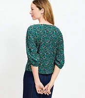 Vine Pleated Elbow Sleeve Top