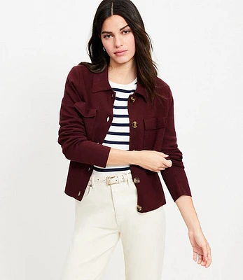 Petite Collared Pocket Sweater Jacket