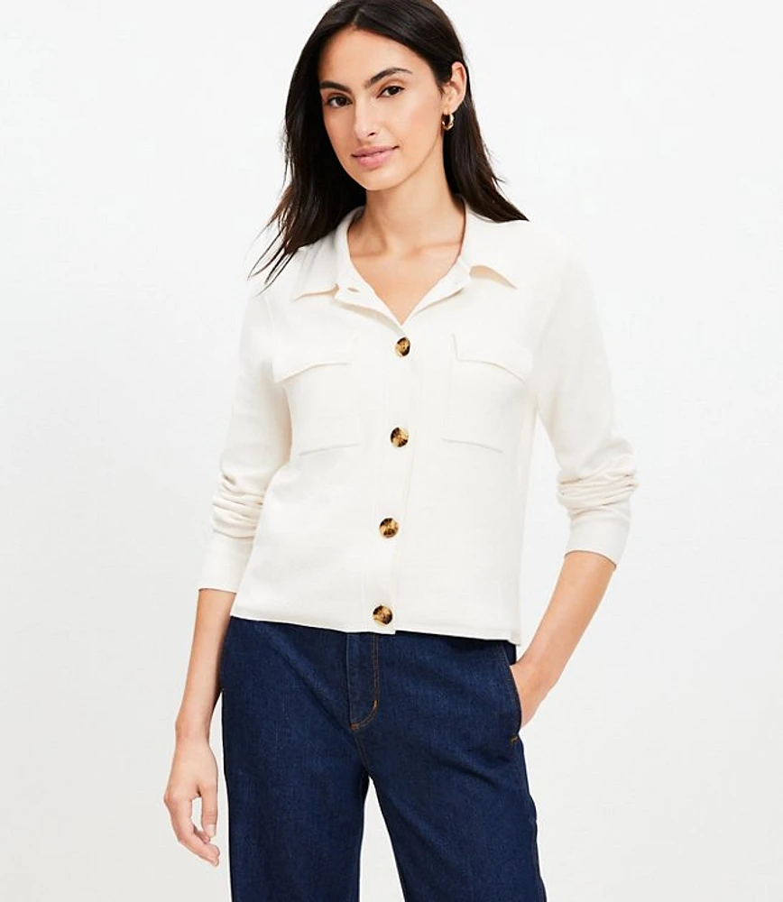 Petite Collared Pocket Sweater Jacket