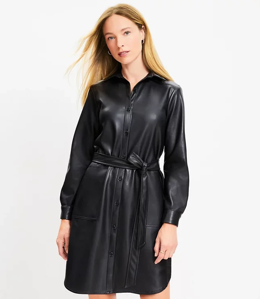 Petite Faux Leather Pocket Shirtdress