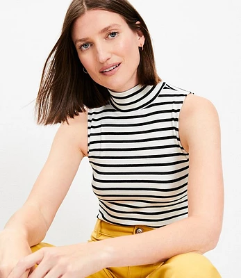 Stripe Mock Neck Perfect Ribbed Tank Top