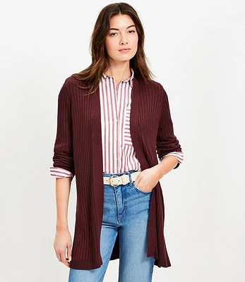 Petite Ribbed Open Cardigan