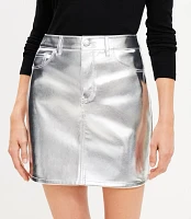 Petite Metallic Faux Leather Five Pocket Mini Skirt