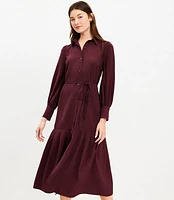 Pleated Tie Waist Midi Shirtdress