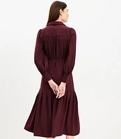 Pleated Tie Waist Midi Shirtdress