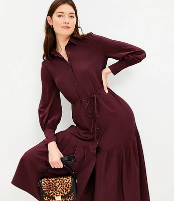 Pleated Tie Waist Midi Shirtdress