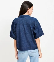 Petite Chambray V-Neck Utility Blouse