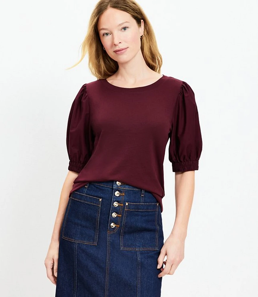 Petite Puff Sleeve Mixed Media Top