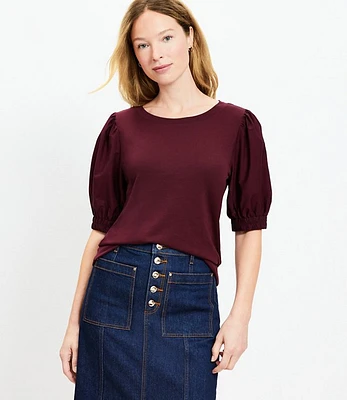 Petite Puff Sleeve Mixed Media Top