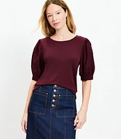 Petite Puff Sleeve Mixed Media Top