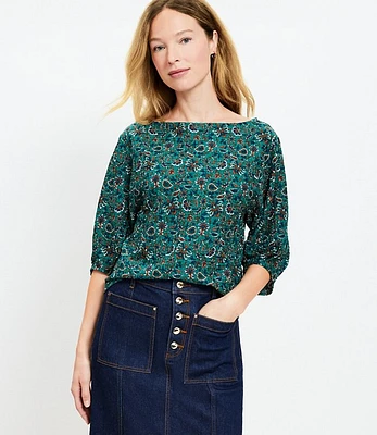 Petite Vine Pleated Elbow Sleeve Top