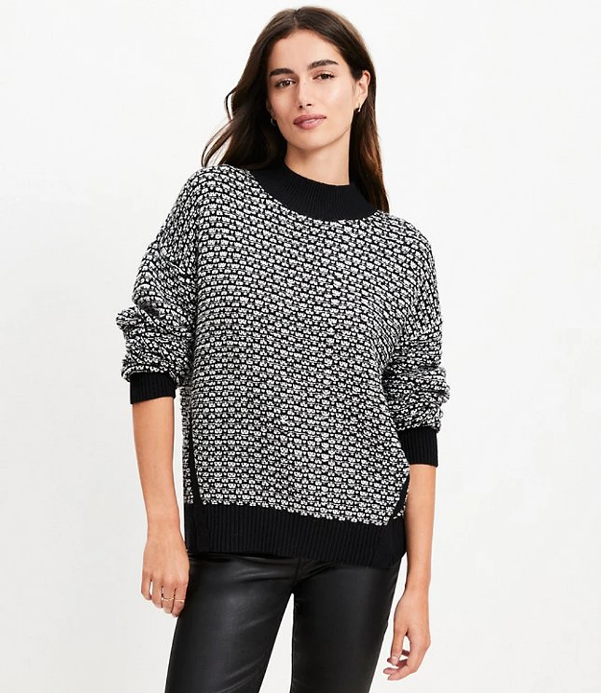 Tipped Textured Stitch Mock Neck Sweater