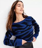 Petite Zebra Print Boatneck Ribtrim Flare Sleeve Sweater