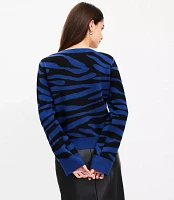 Petite Zebra Print Boatneck Ribtrim Flare Sleeve Sweater