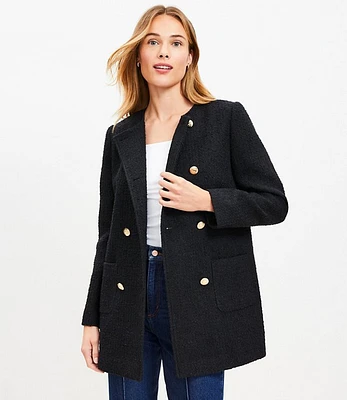 Petite Tweed Long Collarless Jacket