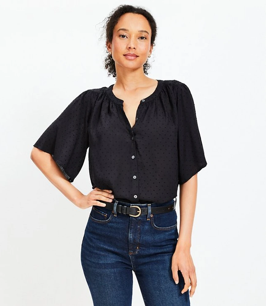 Petite Clip Button Flutter Sleeve Blouse