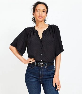 Petite Clip Button Flutter Sleeve Blouse