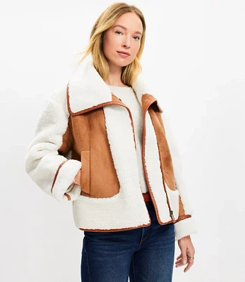 Petite Faux Suede Sherpa Aviator Jacket